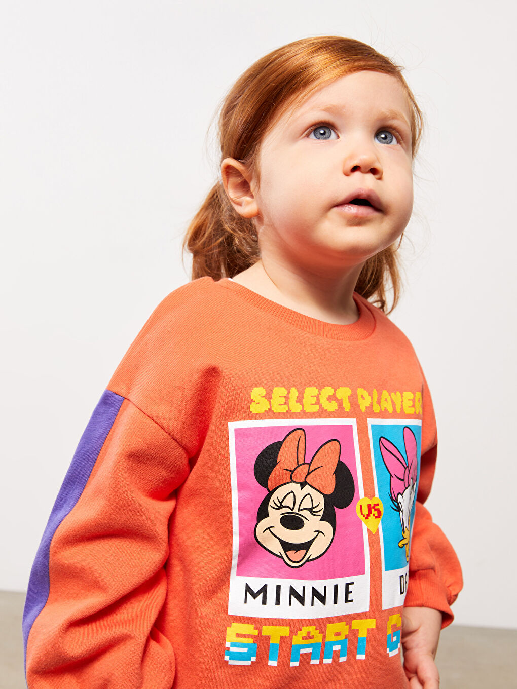 Turuncu Bisiklet Yaka Uzun Kollu Minnie Mouse Baskılı Kız Bebek Sweatshirt ve Eşofman Alt 2'li Takım-2