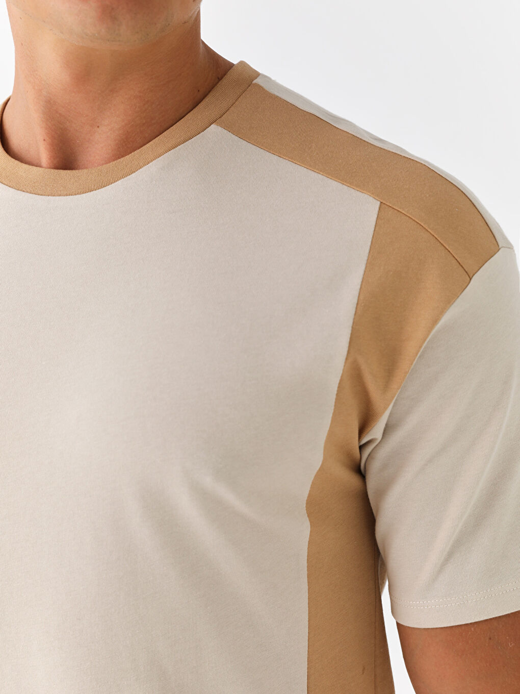 Bej Bisiklet Yaka Kısa Kollu Erkek Spor Tişört-3