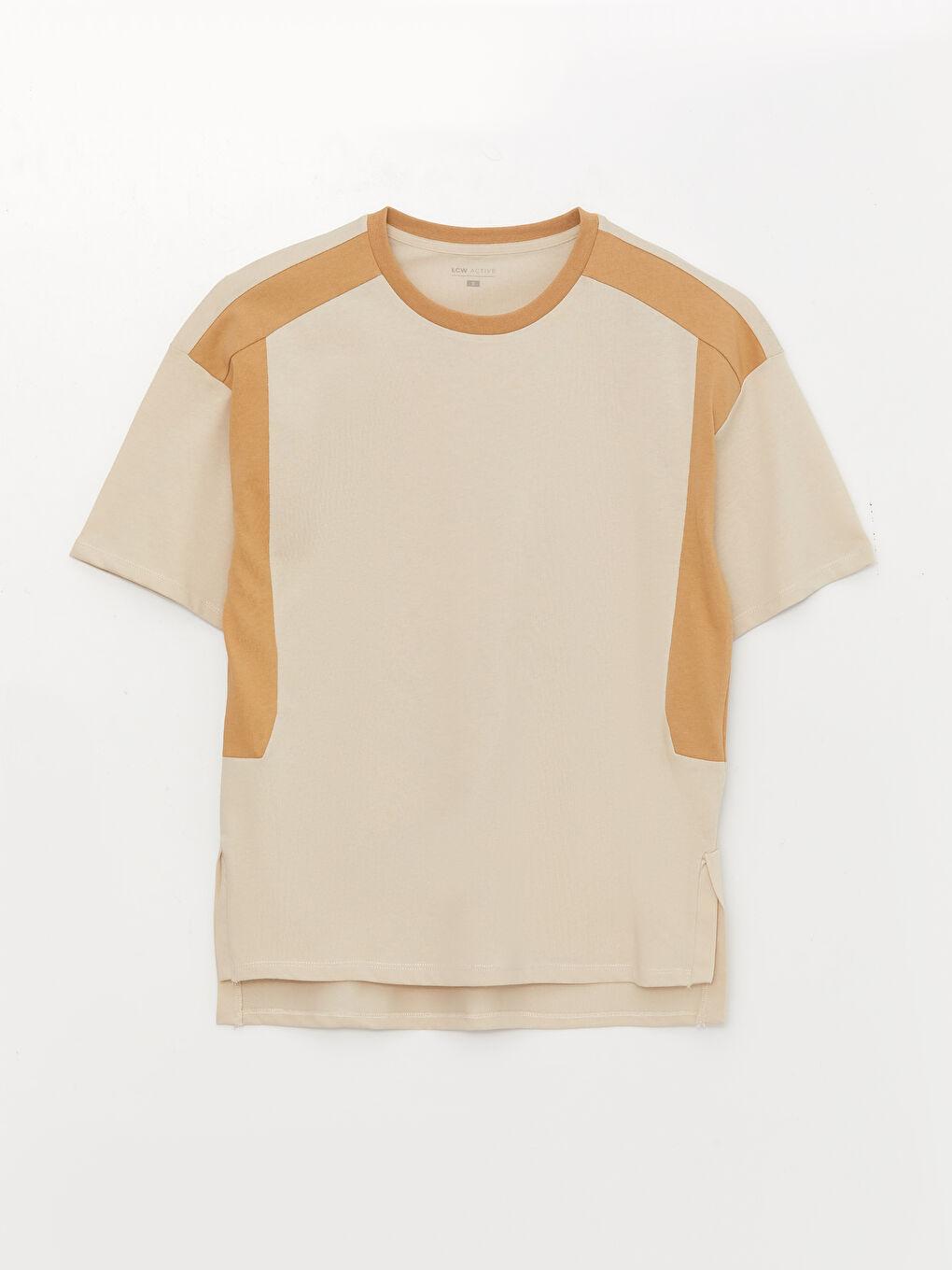 Bej Bisiklet Yaka Kısa Kollu Erkek Spor Tişört-5