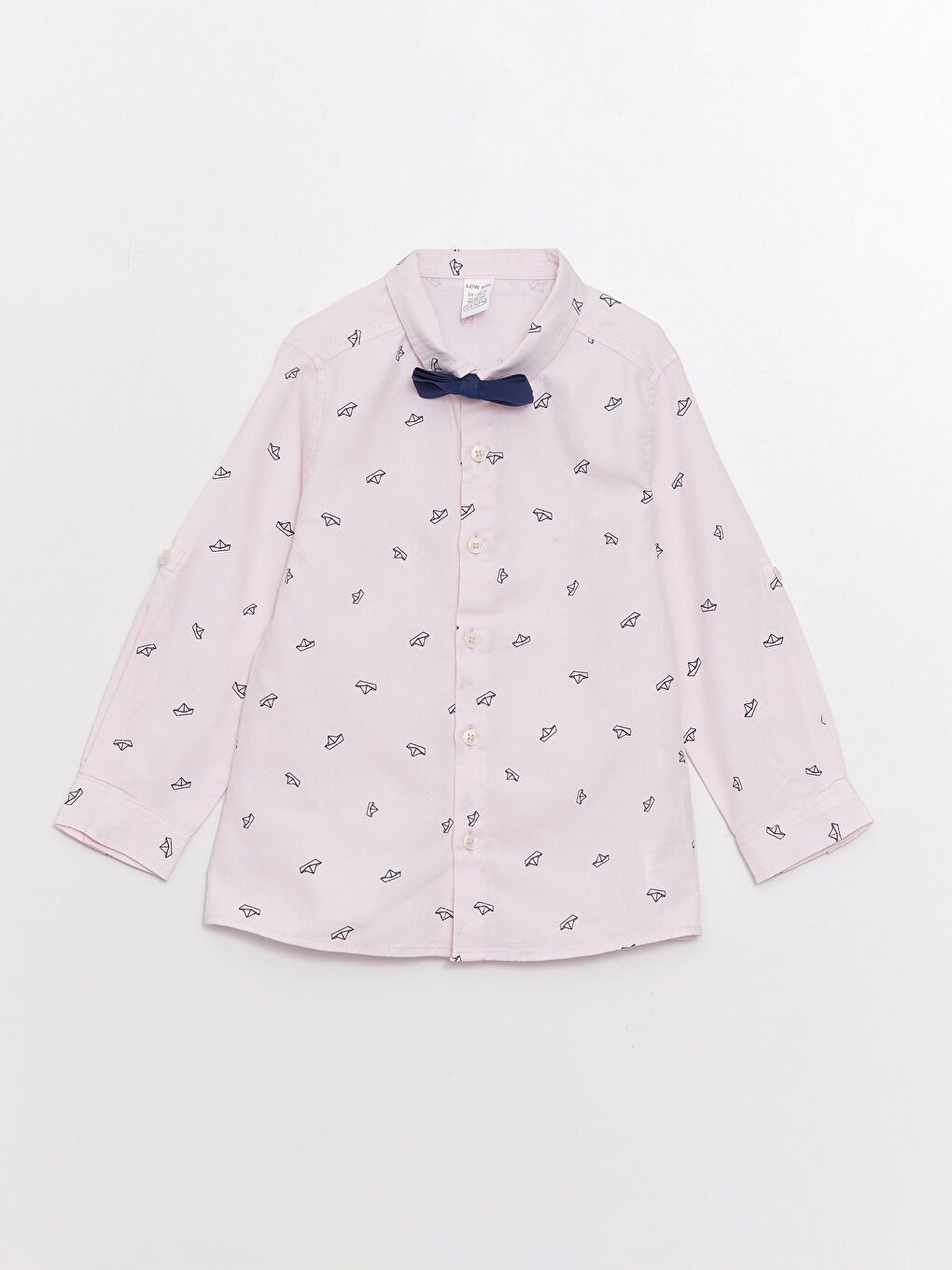 Pembe Baskılı Erkek Bebek Gömlek ve Papyon 2'li