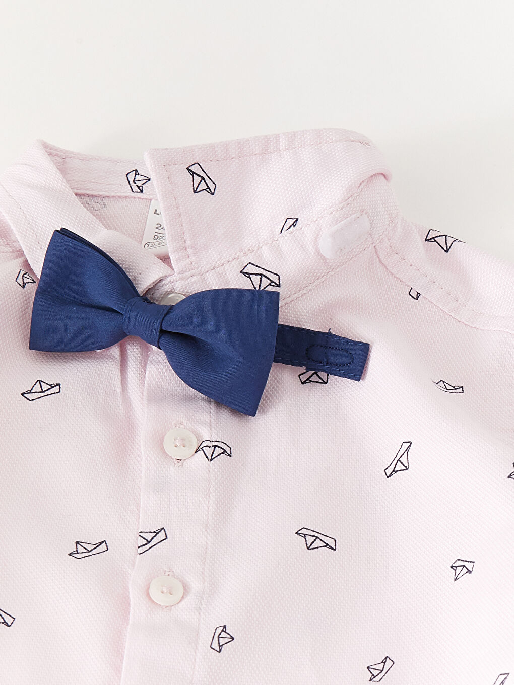 Pembe Baskılı Erkek Bebek Gömlek ve Papyon 2'li-3
