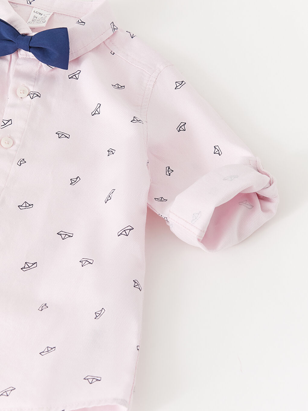 Pembe Baskılı Erkek Bebek Gömlek ve Papyon 2'li-4