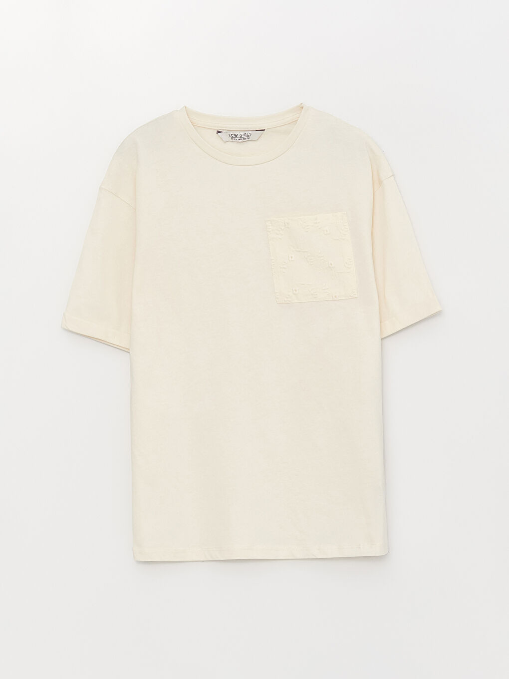 Ekru Bisiklet Yaka Basic Kısa Kollu Kız Çocuk Tişört