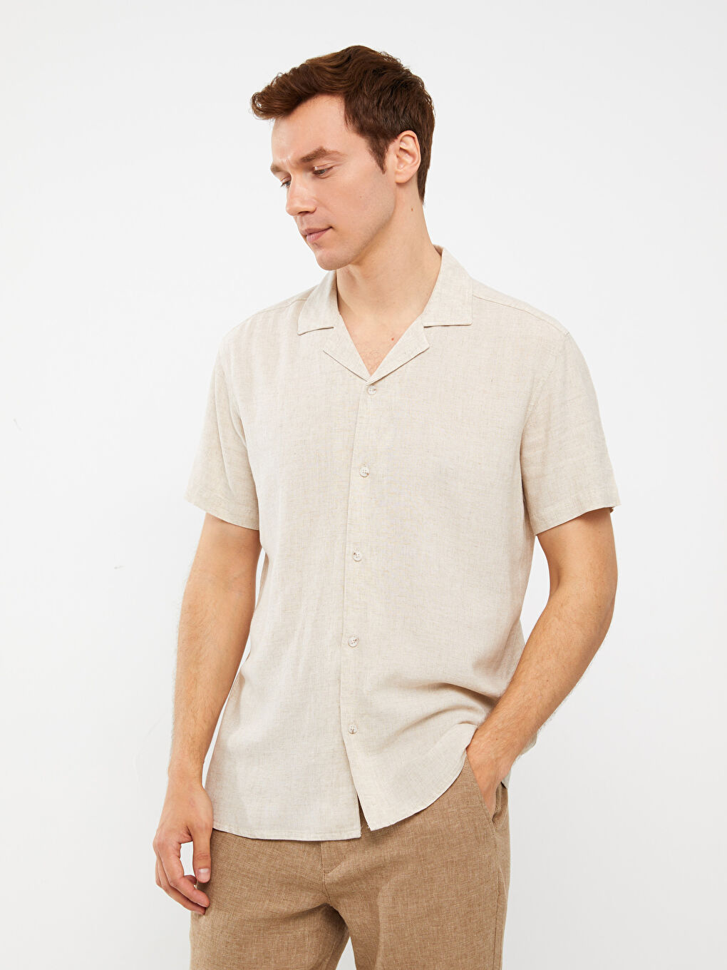 Regular Fit Short Sleeve Linen Blend Men's Shirt