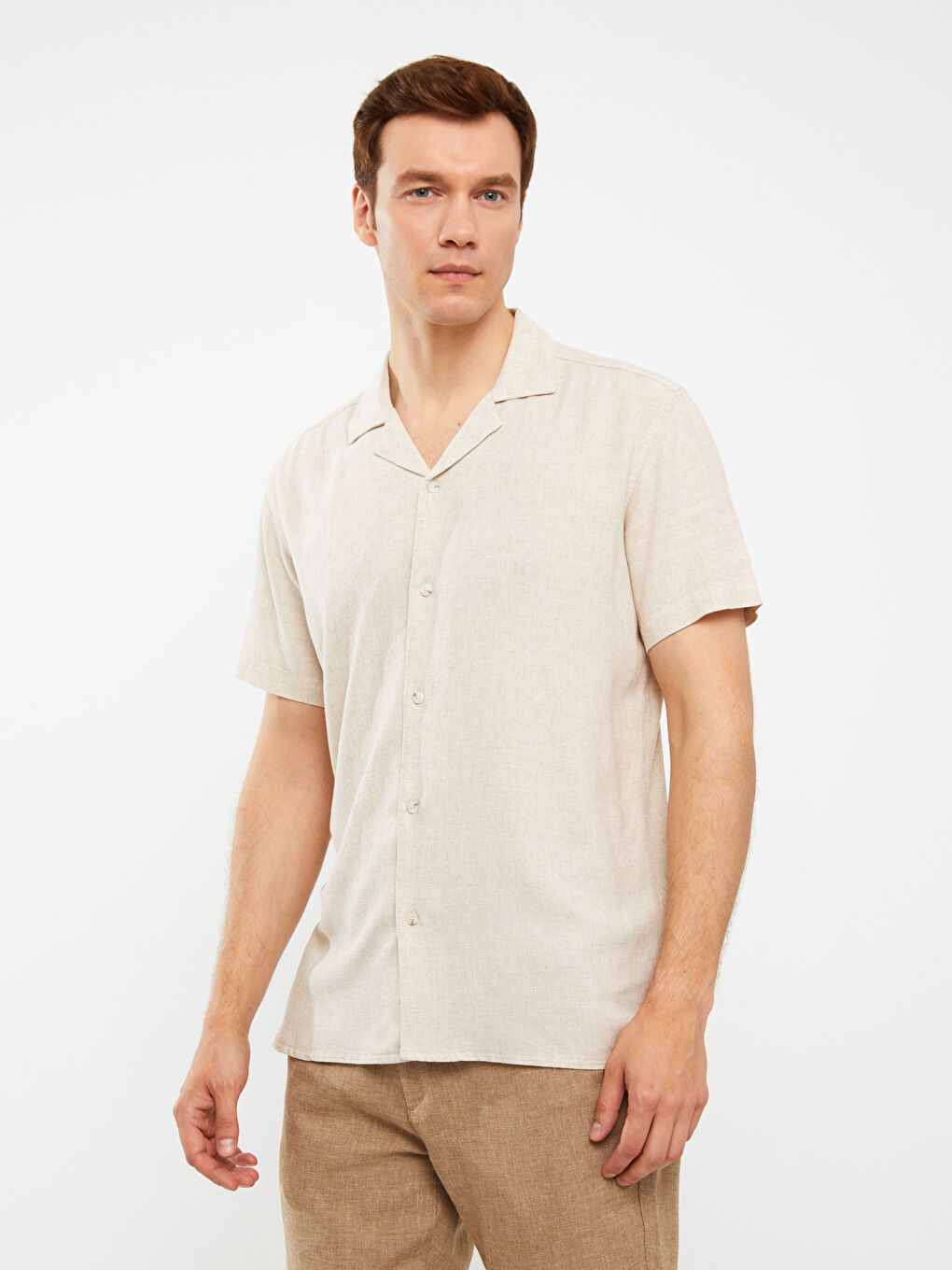 Regular Fit Short Sleeve Linen Blend Men's Shirt-1