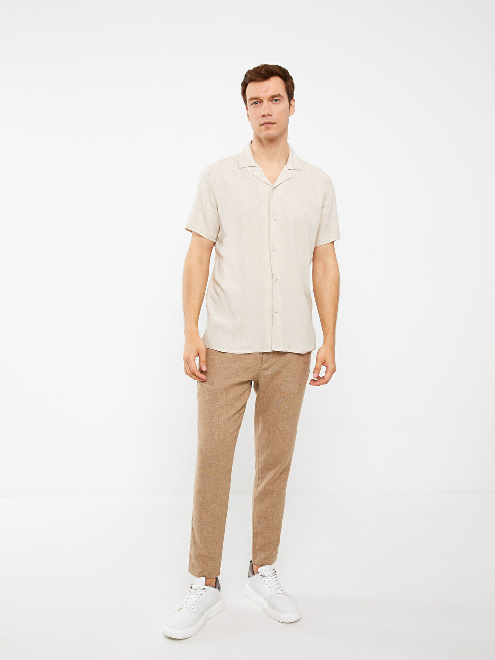 Regular Fit Short Sleeve Linen Blend Men's Shirt-2