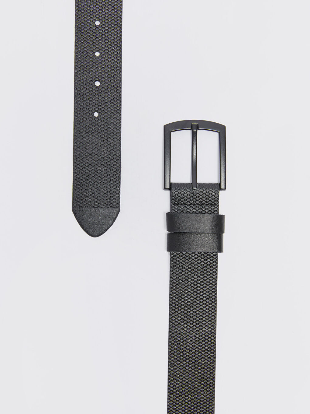 Siyah Deri Görünümlü Desenli Erkek Kemer-3