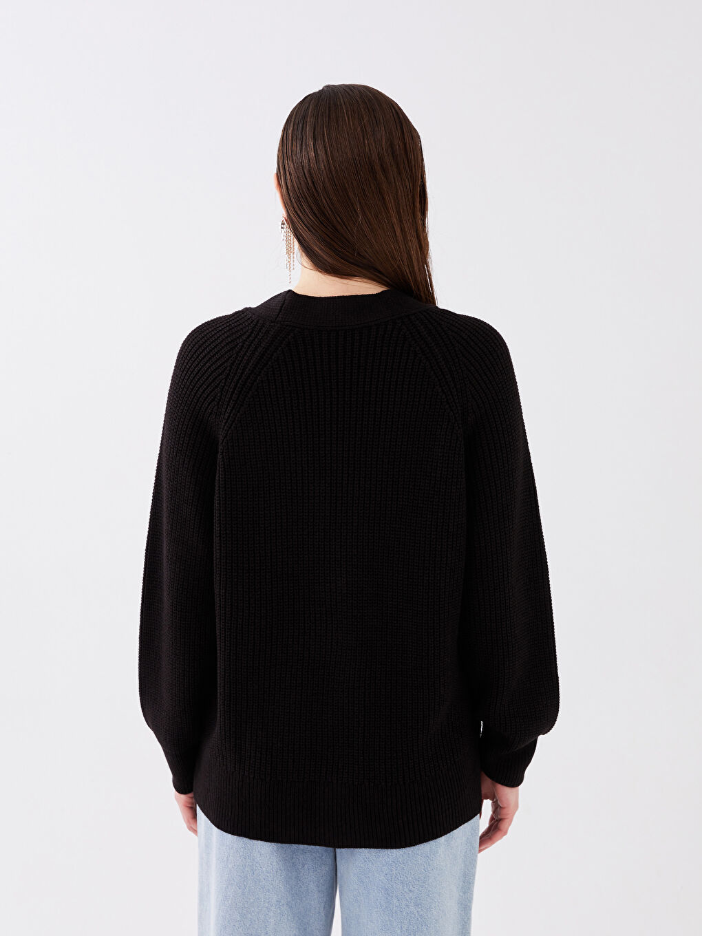 LCW Vision Siyah V Yaka Oversize Kadın Triko Hırka - 4