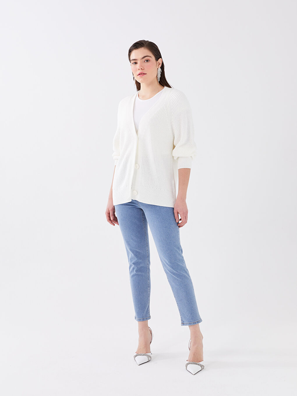 V Neck Regular Long Sleeve Oversize Women's Tricot Cardigan -S3DS32Z8-Q6K
