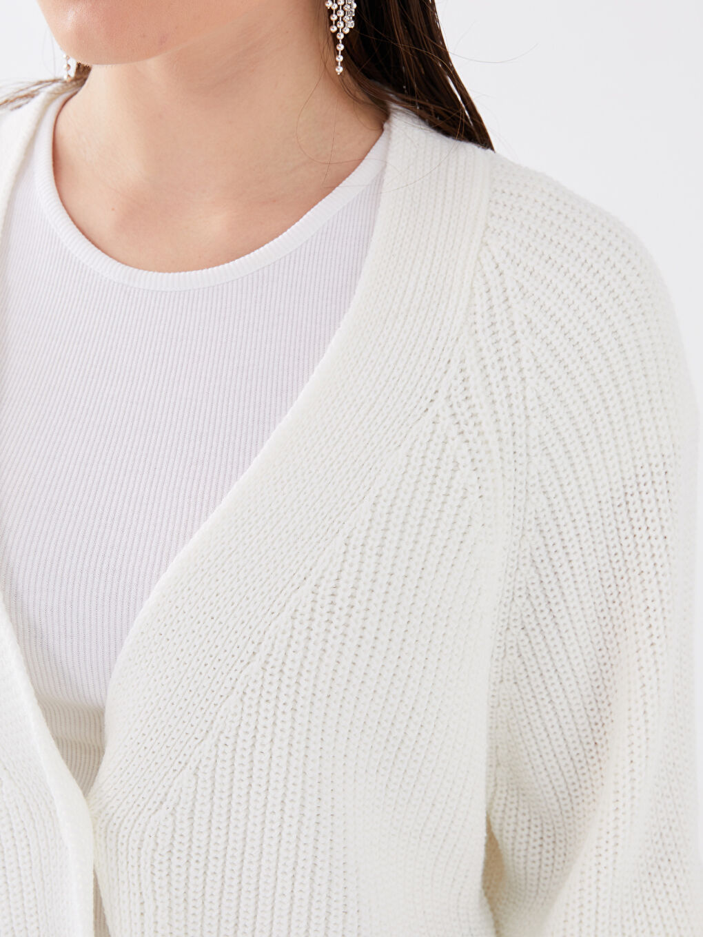 V Neck Regular Long Sleeve Oversize Women's Tricot Cardigan -S3DS32Z8-Q6K