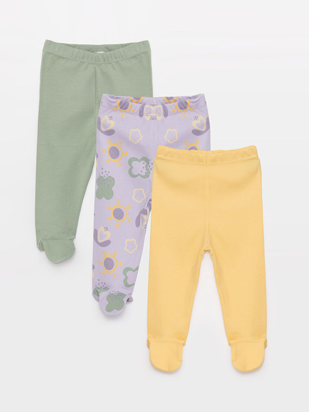 Pembe Beli Lastikli Kız Bebek Patikli Pantolon 3'lü