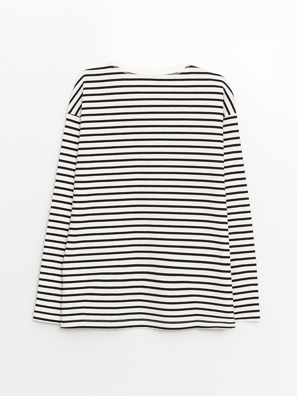 Siyah Bisiklet Yaka Çizgili Uzun Kollu Kadın Tişört-6