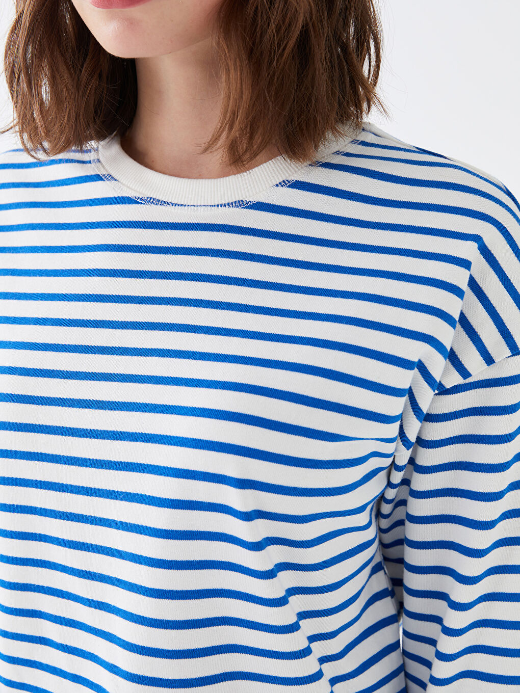 Mavi Bisiklet Yaka Çizgili Uzun Kollu Kadın Tişört-3