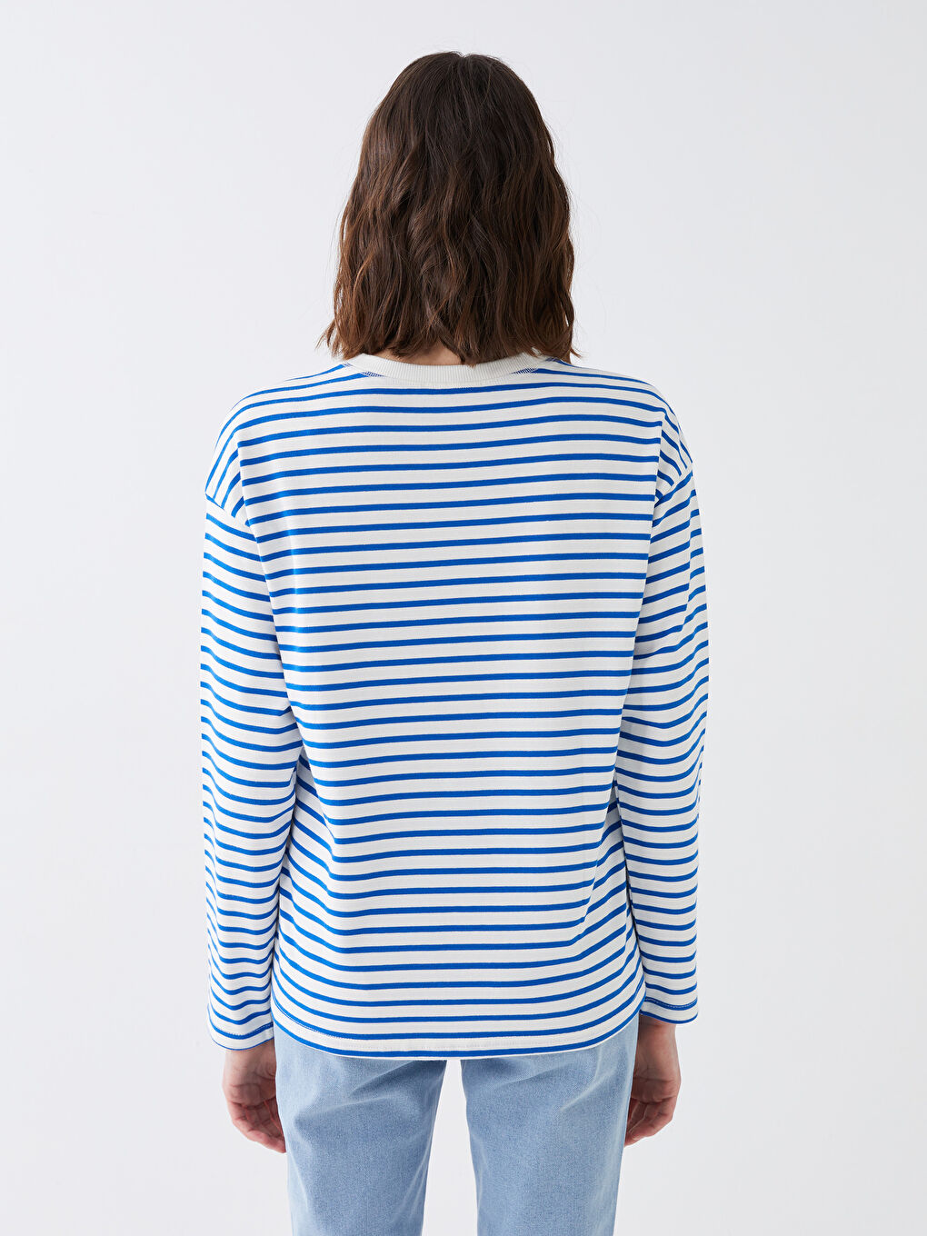 Mavi Bisiklet Yaka Çizgili Uzun Kollu Kadın Tişört-4