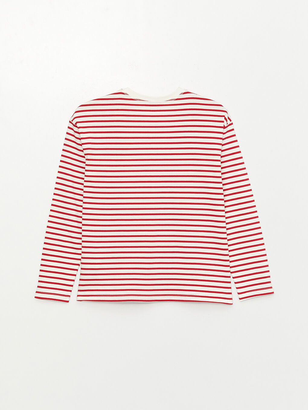Kırmızı Bisiklet Yaka Çizgili Uzun Kollu Kadın Tişört-6