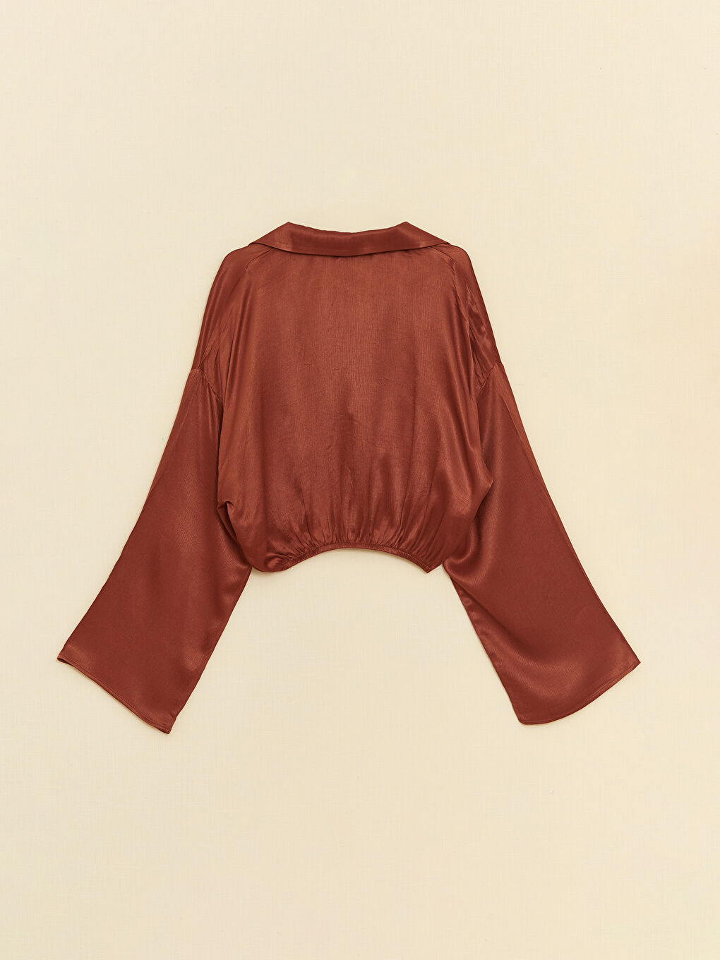 LCW Vision Shirt Collar Straight Long Sleeve Crop Satin Women's Blouse -S3DS46Z8-HKR