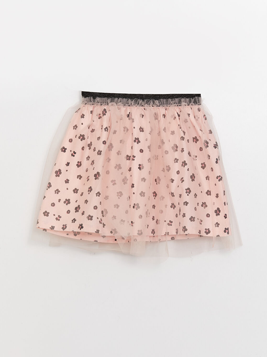 Pembe Beli Lastikli Desenli Kız Çocuk Etek