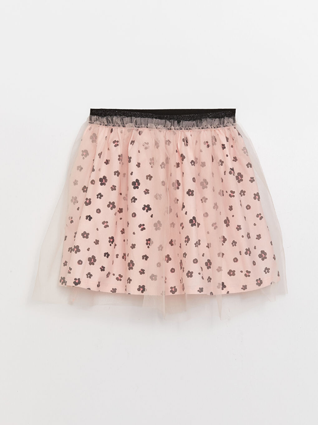 Pembe Beli Lastikli Desenli Kız Çocuk Etek-1