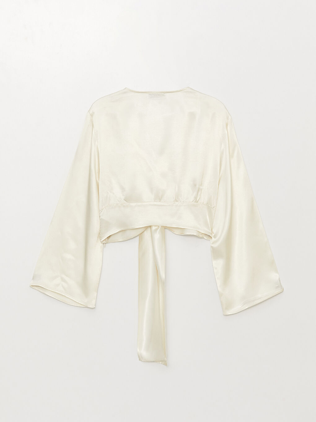 V-Neck Straight Long Sleeve Crop Satin Women's Blouse-6