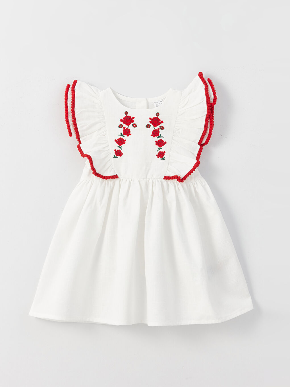 LCW baby Beyaz Bisiklet Yaka Nakışlı Kız Bebek Elbise