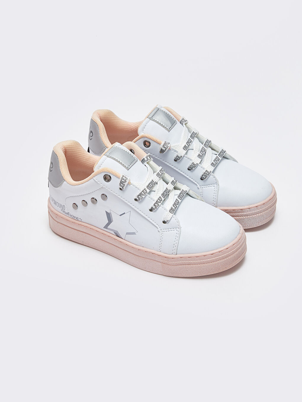 Leather Look Printed Girls' Sneakers