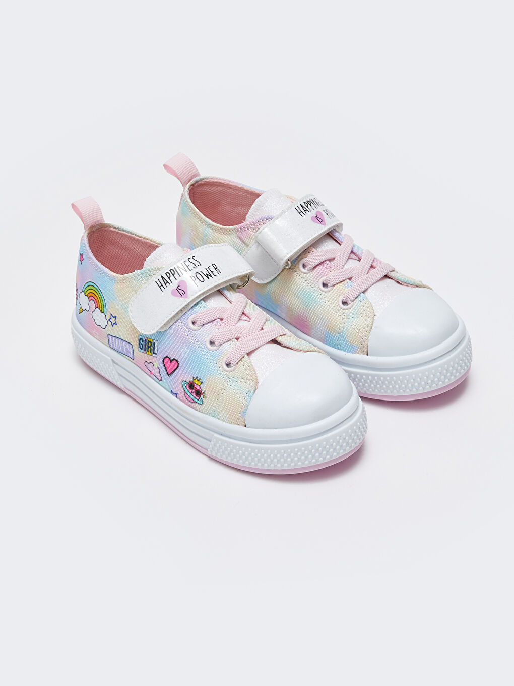 Karışık Cırt Cırtlı Baskılı Kız Çocuk Kanvas Spor Ayakkabı