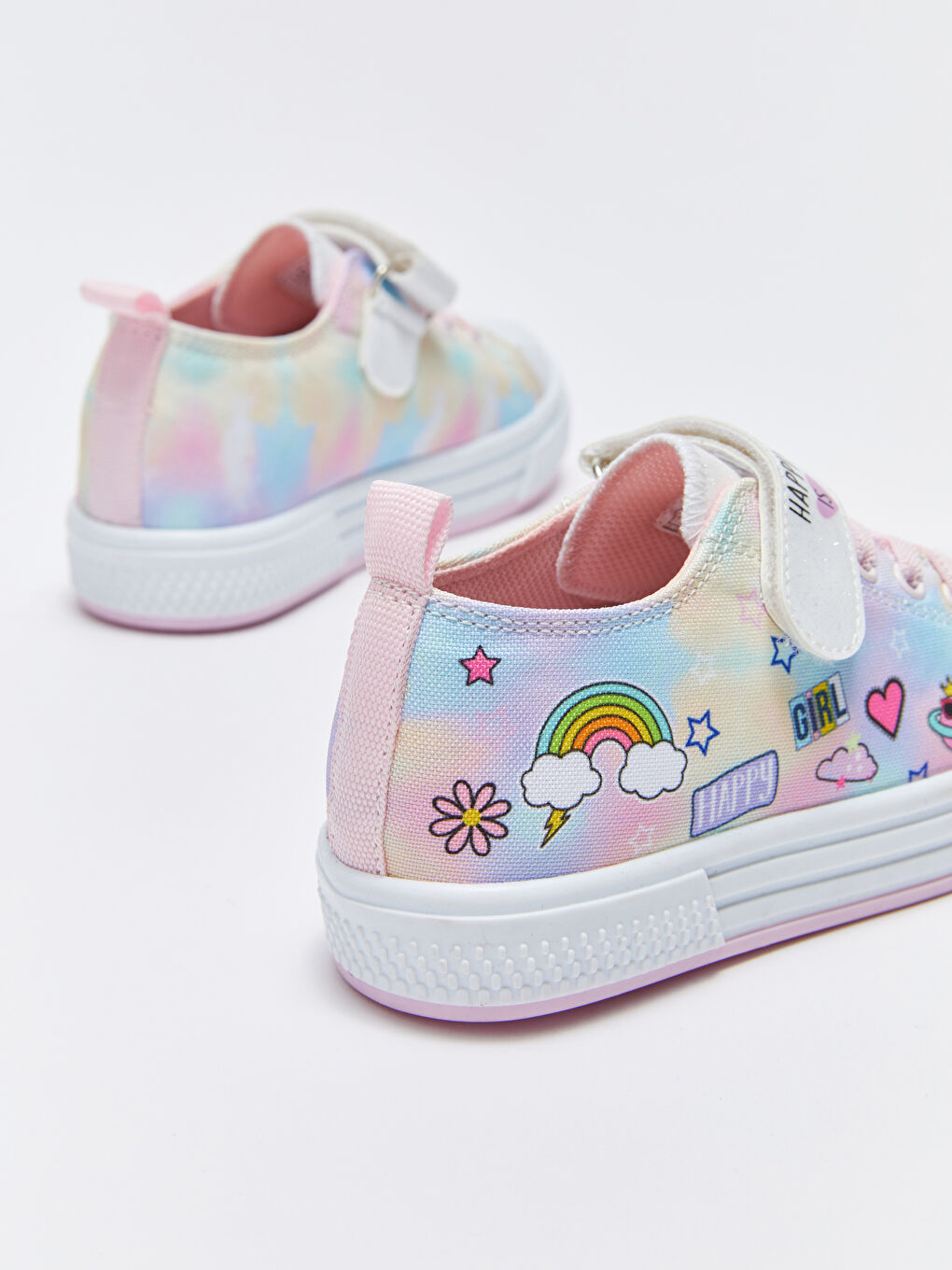 Karışık Cırt Cırtlı Baskılı Kız Çocuk Kanvas Spor Ayakkabı-4