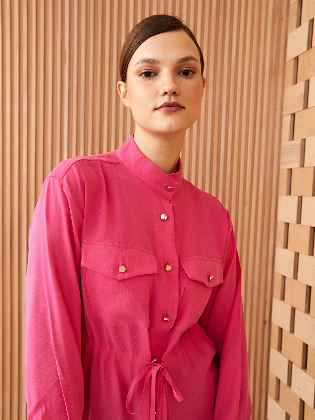 Grandad Collar Plain Long Sleeve Women's Tunic-1