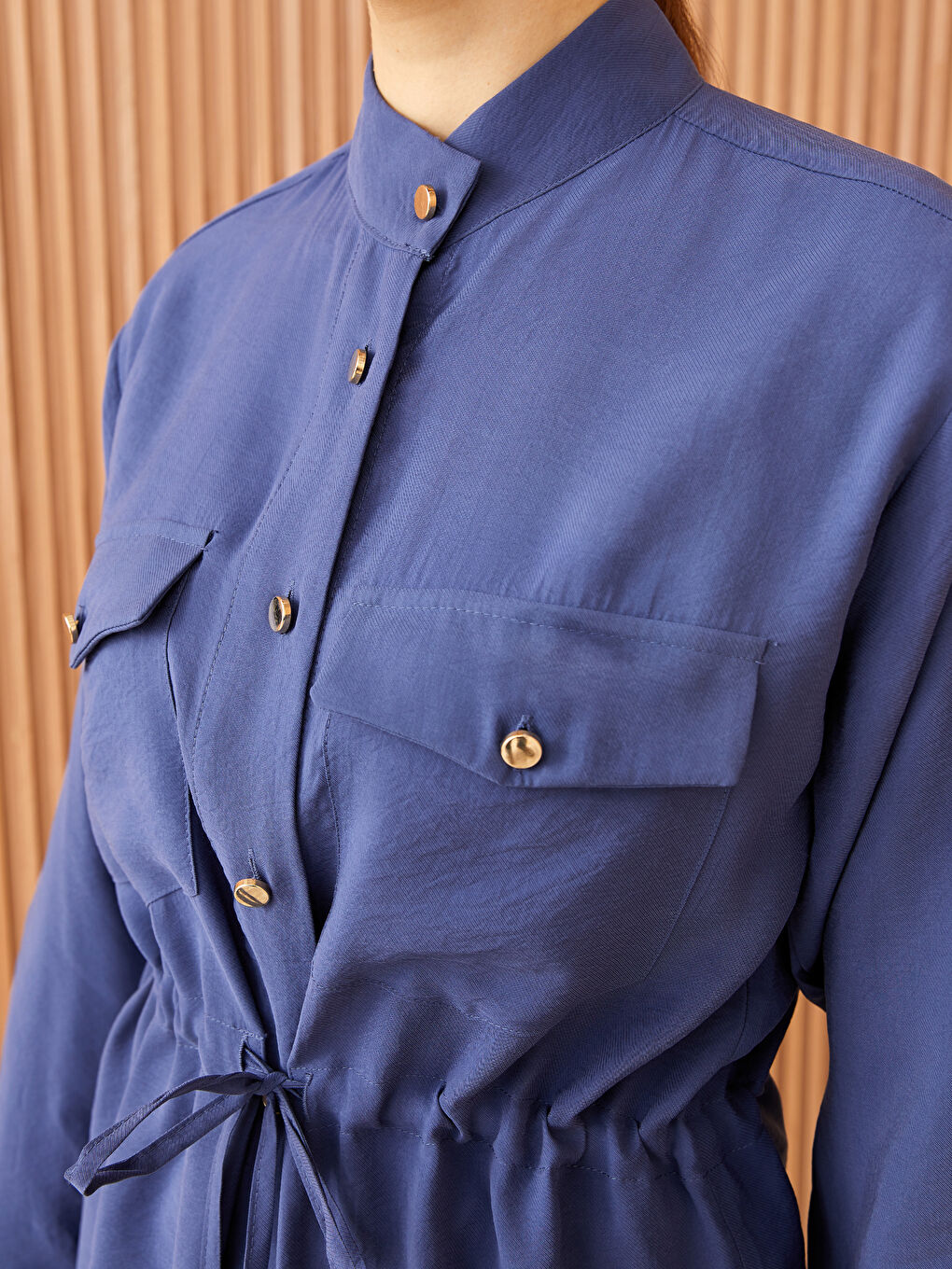 Grandad Collar Plain Long Sleeve Women's Tunic -S3DT08Z8-SGV