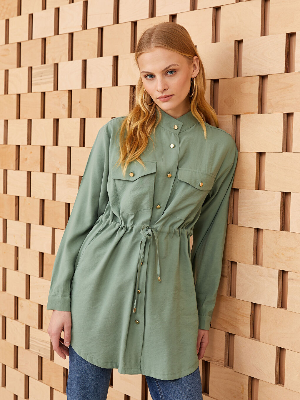 Grandad Collar Plain Long Sleeve Women's Tunic