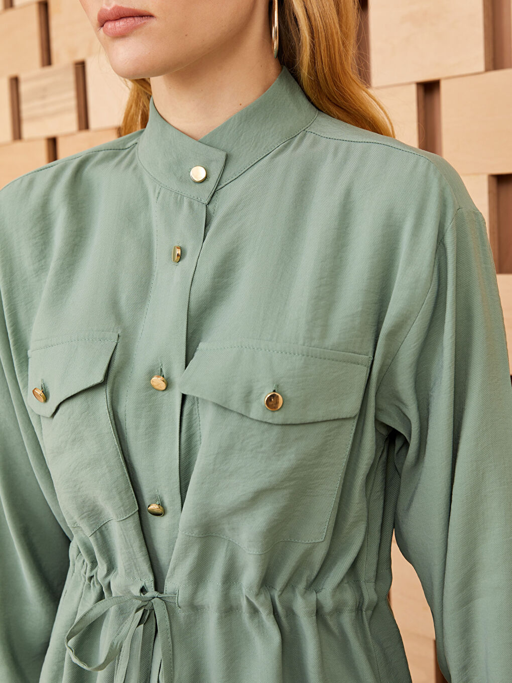 Grandad Collar Plain Long Sleeve Women's Tunic-3