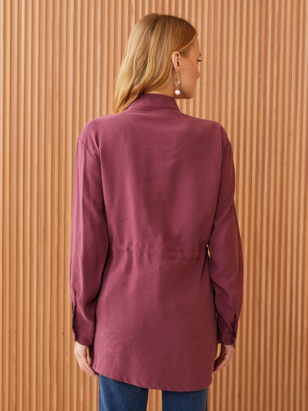 Grandad Collar Plain Long Sleeve Women's Tunic-4