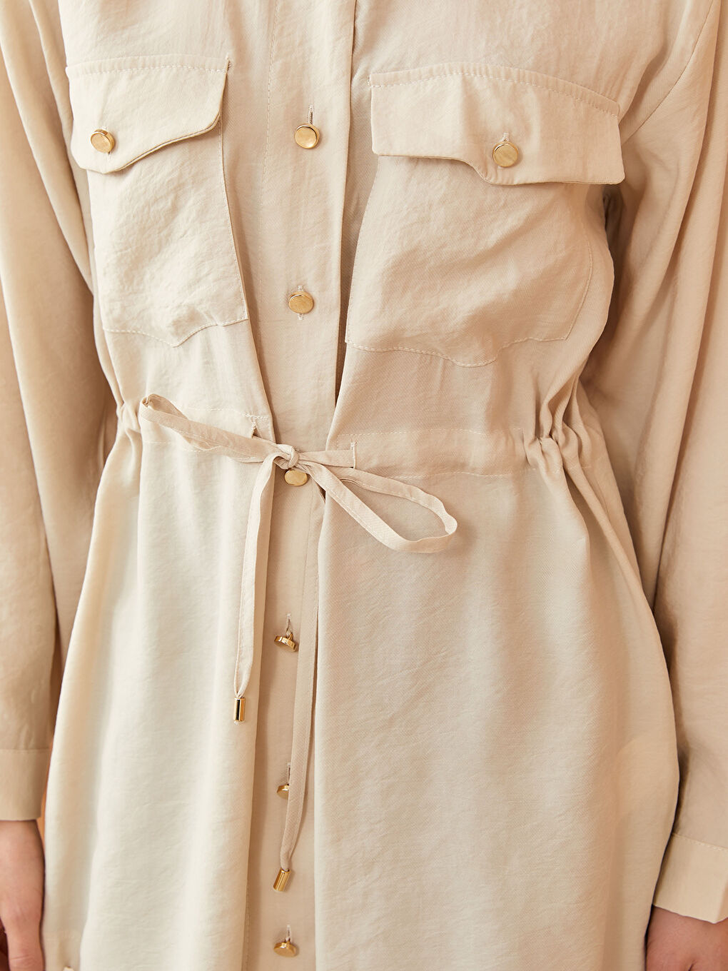 Kahverengi Hakim Yaka Düz Uzun Kollu Kadın Tunik-3