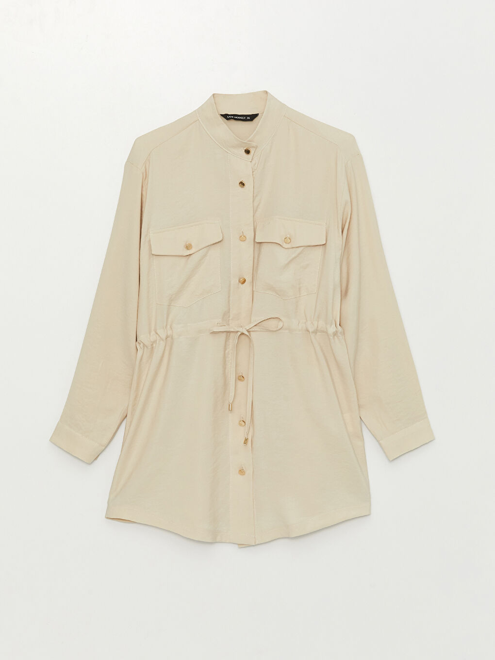 Kahverengi Hakim Yaka Düz Uzun Kollu Kadın Tunik-5