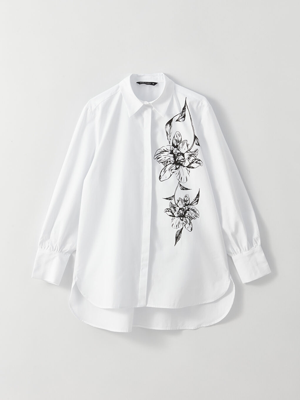 قميص تونيك بوبلين مُزهر كم طويل للسيدات-5