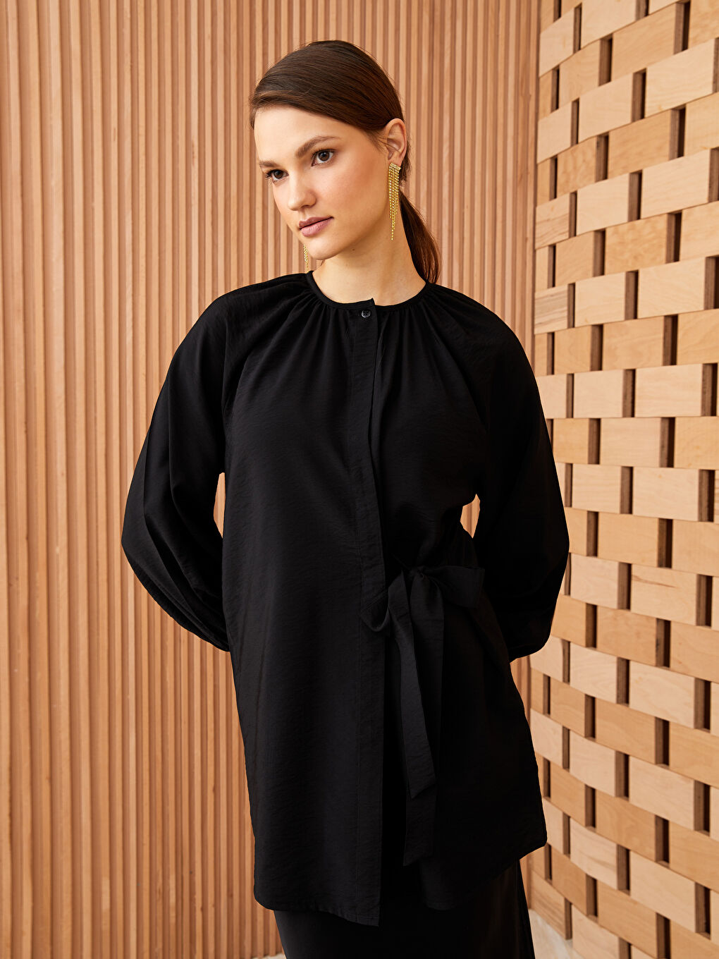 Туника с круглым вырезом, однотонная, с длинным рукавом для женщин