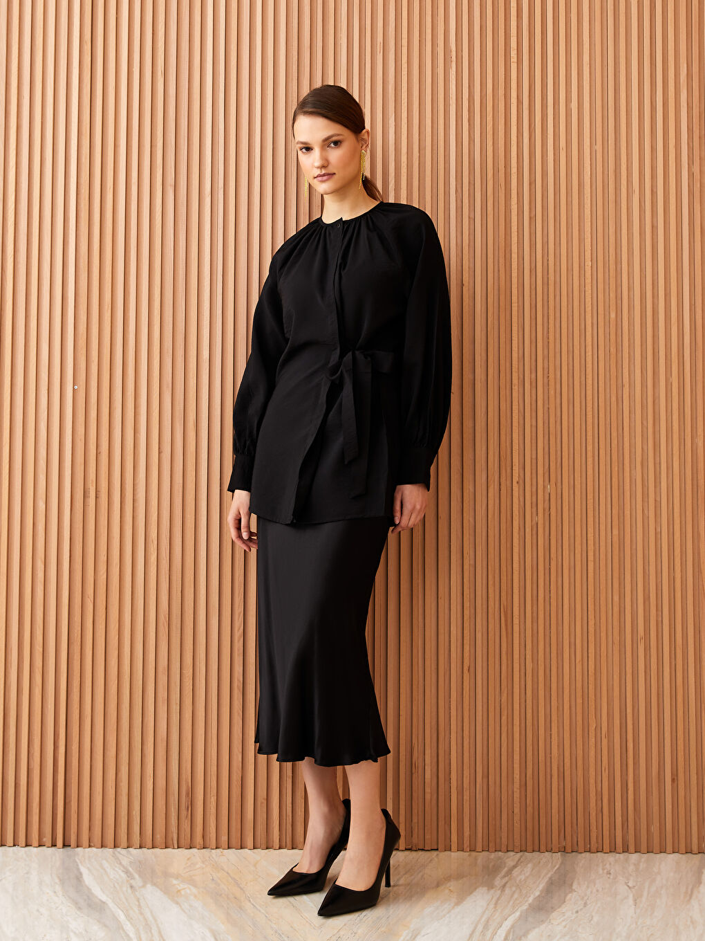 Туника с круглым вырезом, однотонная, с длинным рукавом для женщин-2