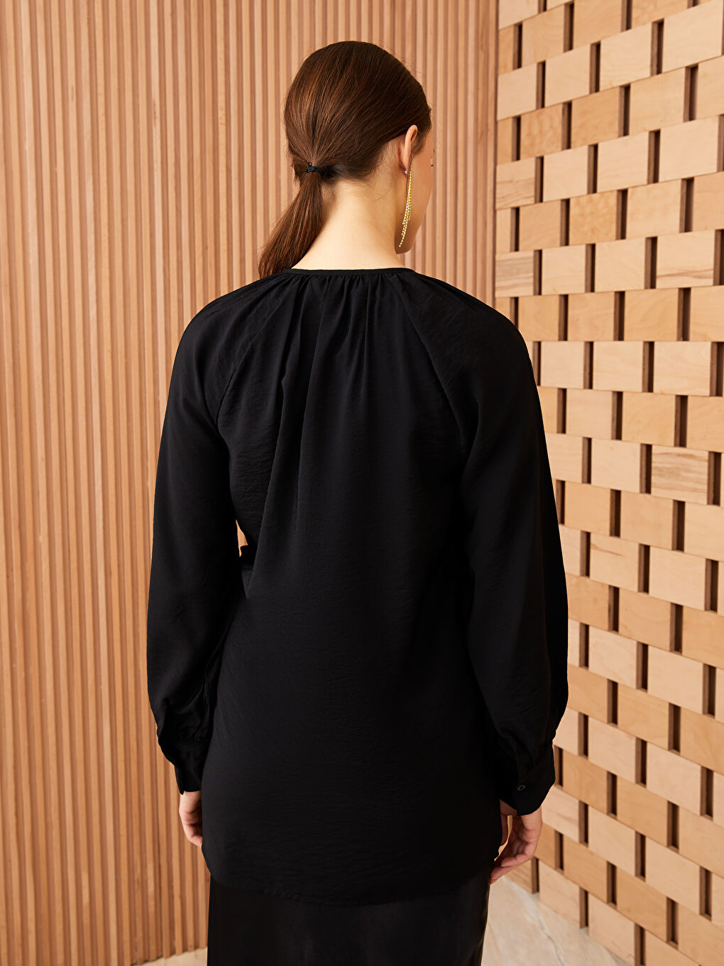 Туника с круглым вырезом, однотонная, с длинным рукавом для женщин-4