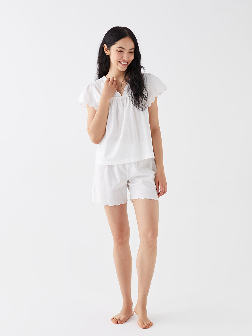 V Neck Straight Short Sleeve Women Pajamas with Shorts -S3DT35Z8-FDU