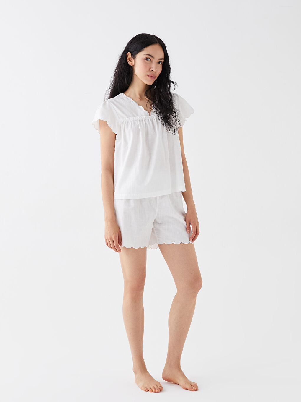 V Neck Straight Short Sleeve Women Pajamas with Shorts -S3DT35Z8-FDU