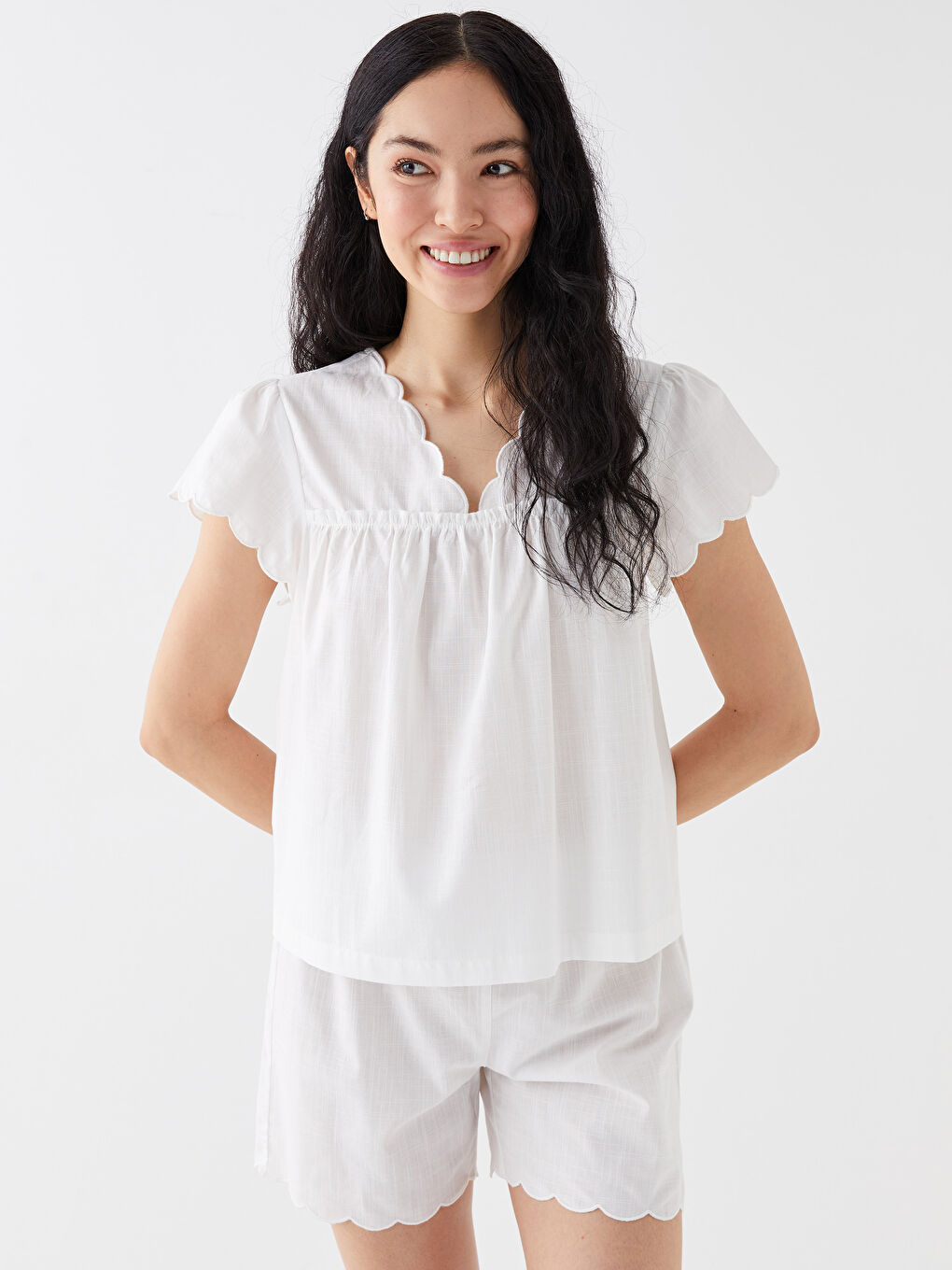 V Neck Straight Short Sleeve Women Pajamas with Shorts -S3DT35Z8-FDU