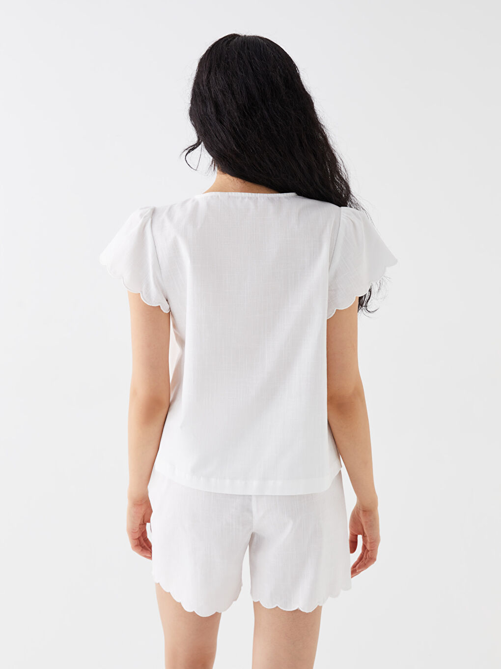 V Neck Straight Short Sleeve Women Pajamas with Shorts -S3DT35Z8-FDU