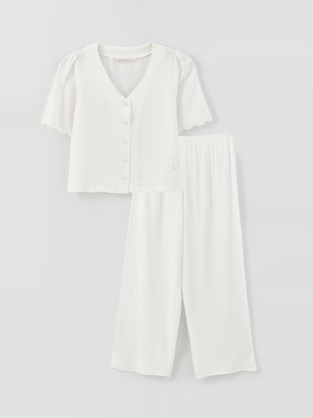 V Neck Plain Short-Sleeve Poplin Women's Pajama Set -S3DT37Z8-FDU
