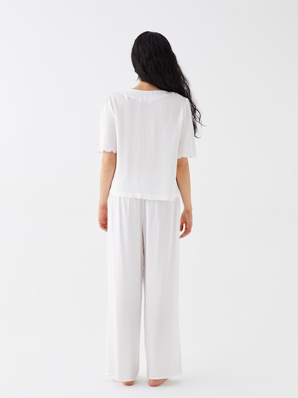 V Neck Plain Short-Sleeve Poplin Women's Pajama Set -S3DT37Z8-FDU