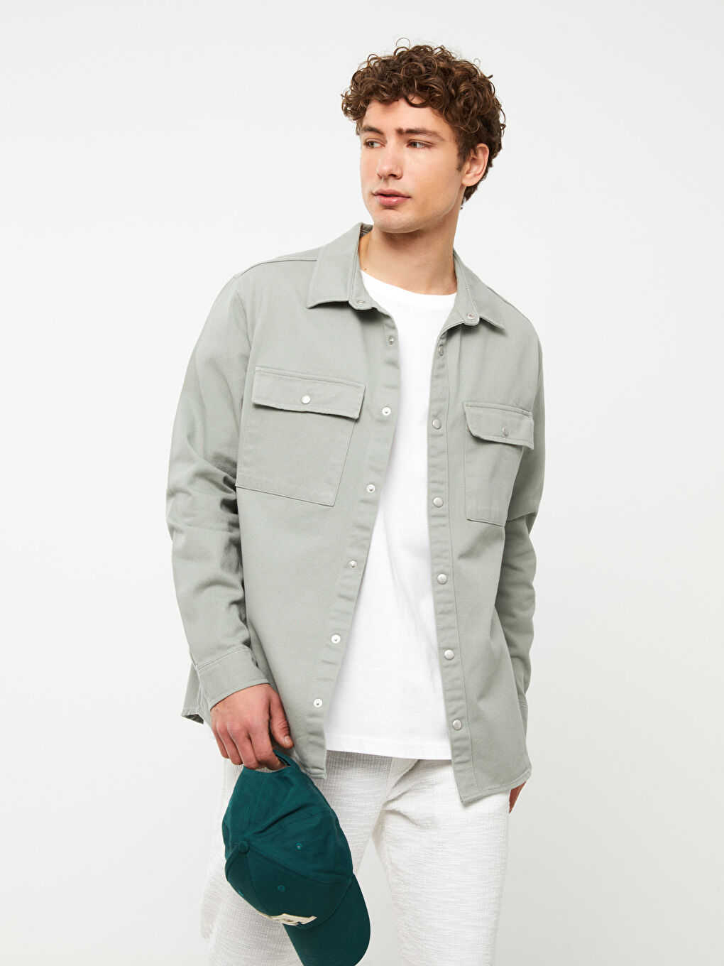 Yeşil Standart Kalıp Erkek Jean Ceket-1