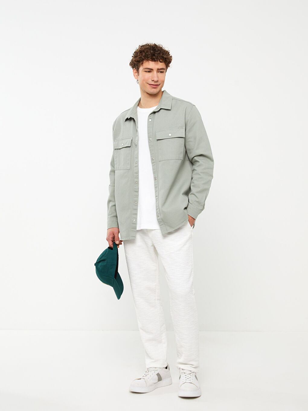 Yeşil Standart Kalıp Erkek Jean Ceket-2