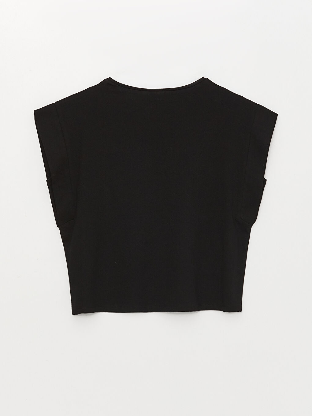 Siyah Bisiklet Yaka Düz Kısa Kollu Kadın Bluz-6