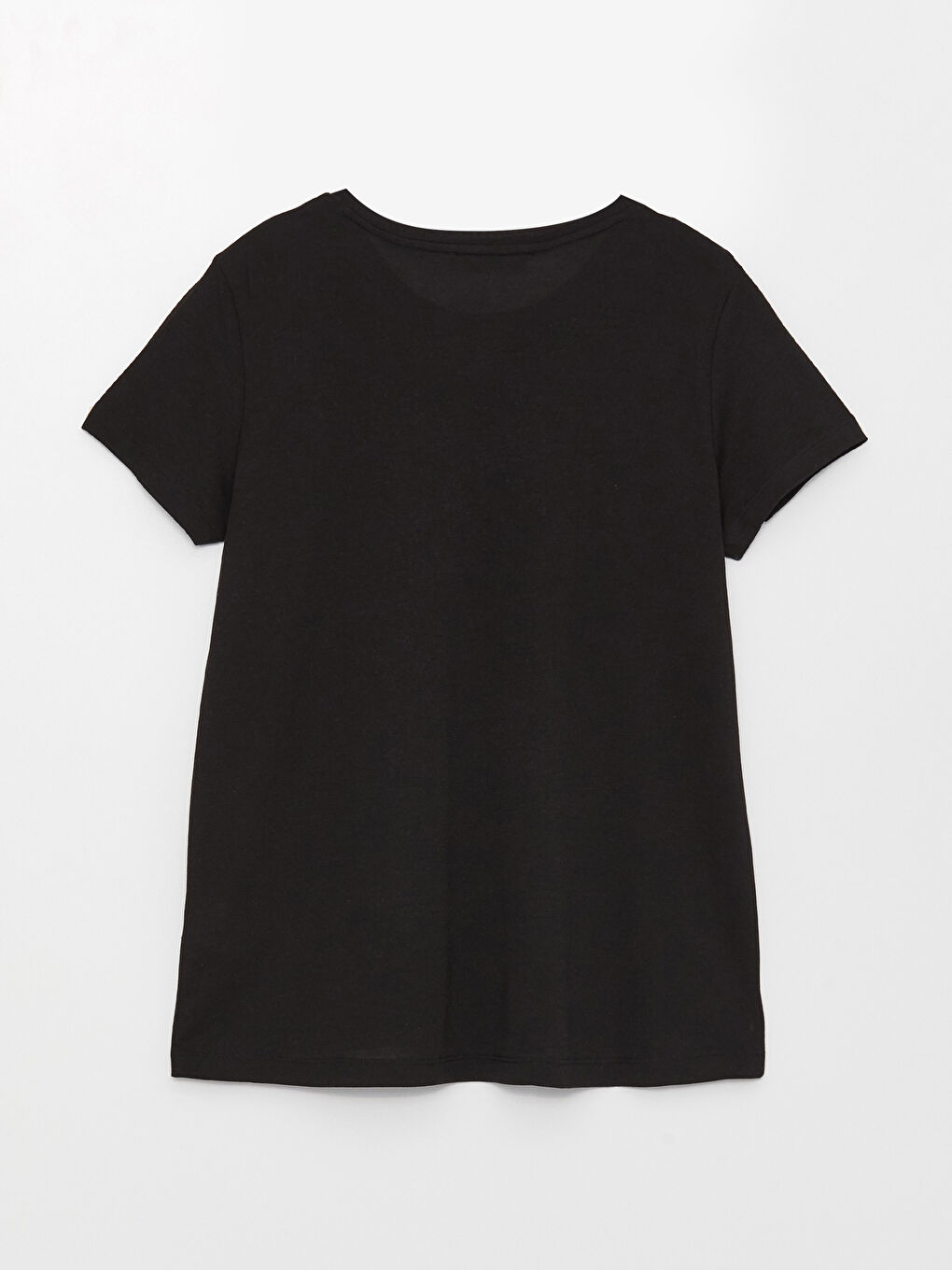 Siyah Bisiklet Yaka Baskılı Kısa Kollu Kadın Tişört-6