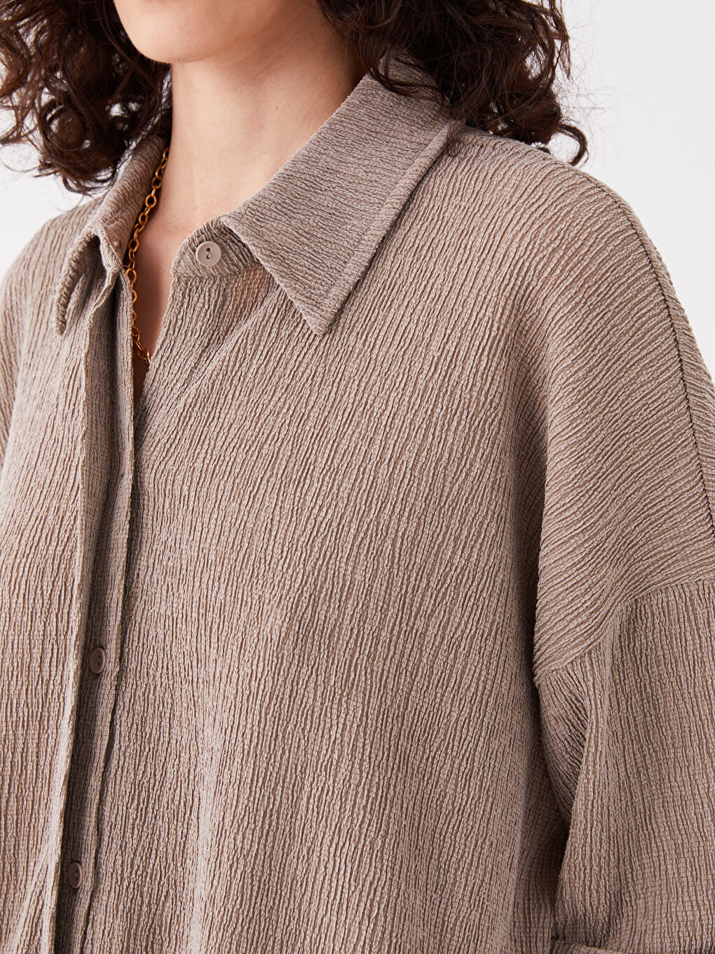 Collared Neck Plain Short Sleeve Oversize Women's Blouse-3