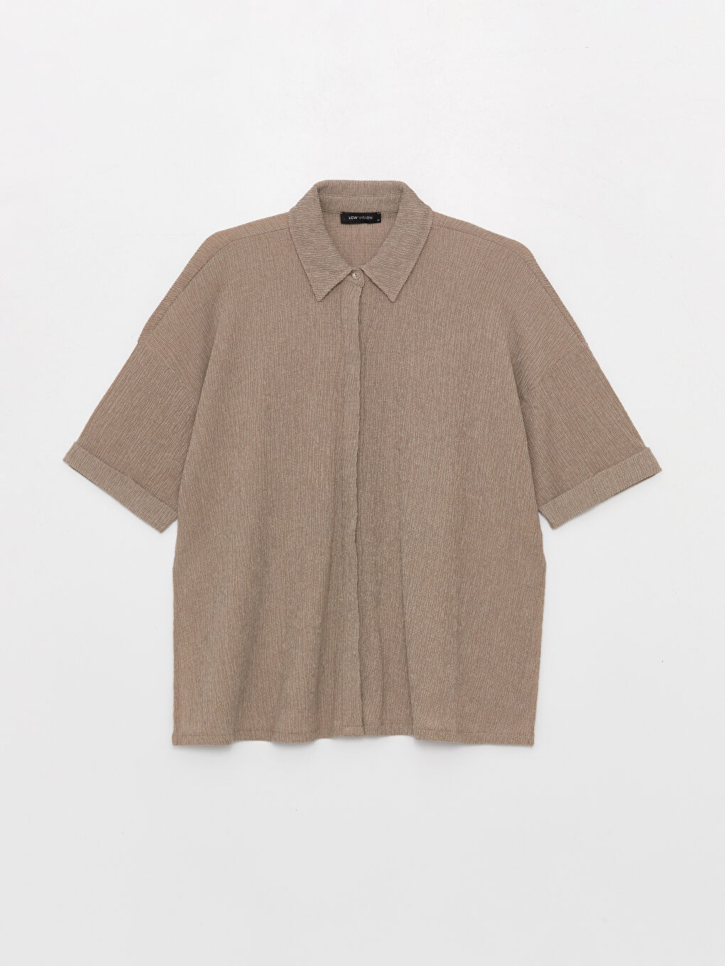 Collared Neck Plain Short Sleeve Oversize Women's Blouse-5